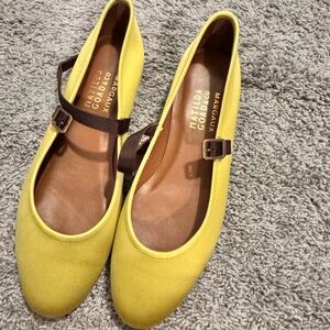 Margaux Yellow Flats with Brown Strap